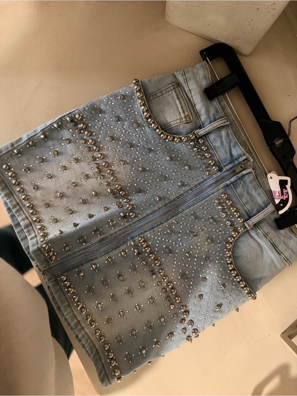 Kiwi Light Blue Studded Denim Mini Skirt